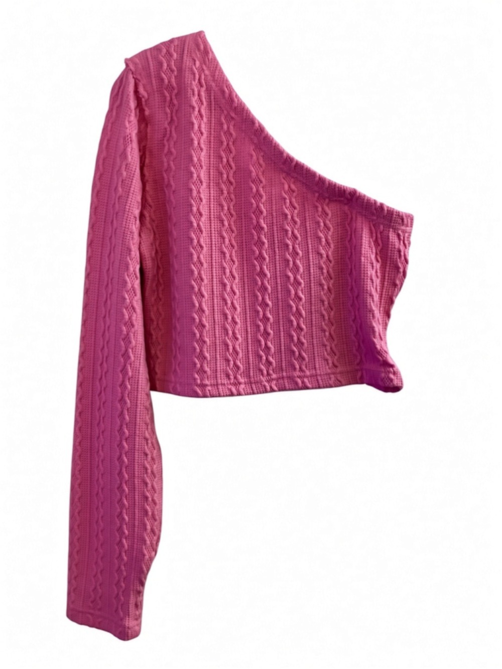 POL Pink One-Shoulder Cable Knit Crop Sweater Top Long Sleeve Size Large L - Picture 6 of 9